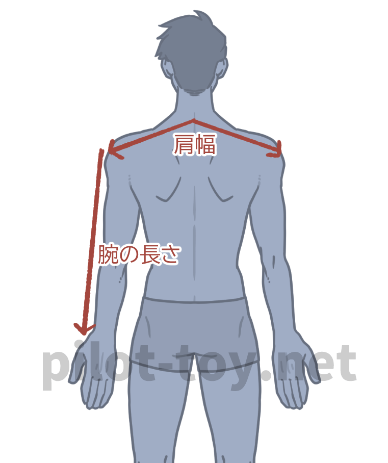 男性の肩幅・腕の長さの採寸方法のイラスト